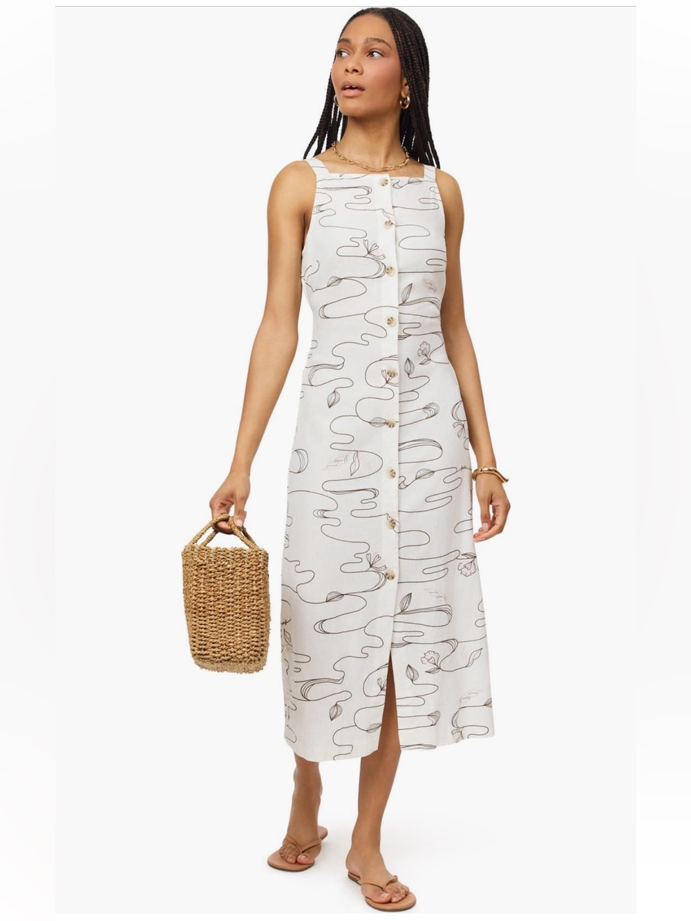 SCOTCH & SODA Sleeveless Button Front Linen Blend MIDI Dress